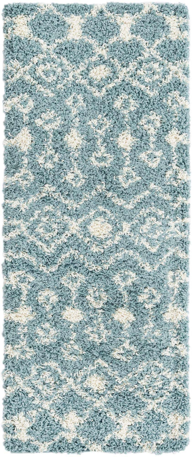 Light Blue 2' x 5' 1 Moroccan Trellis Shag Runner Area Rug Thick Soft Touch Fluffy & Plush Shaggy Pile