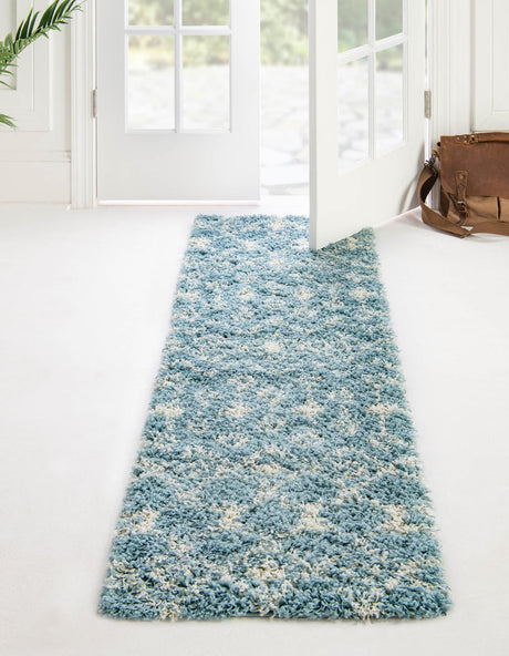 Light Blue 3' x 12' Moroccan Trellis Shag Runner Rug