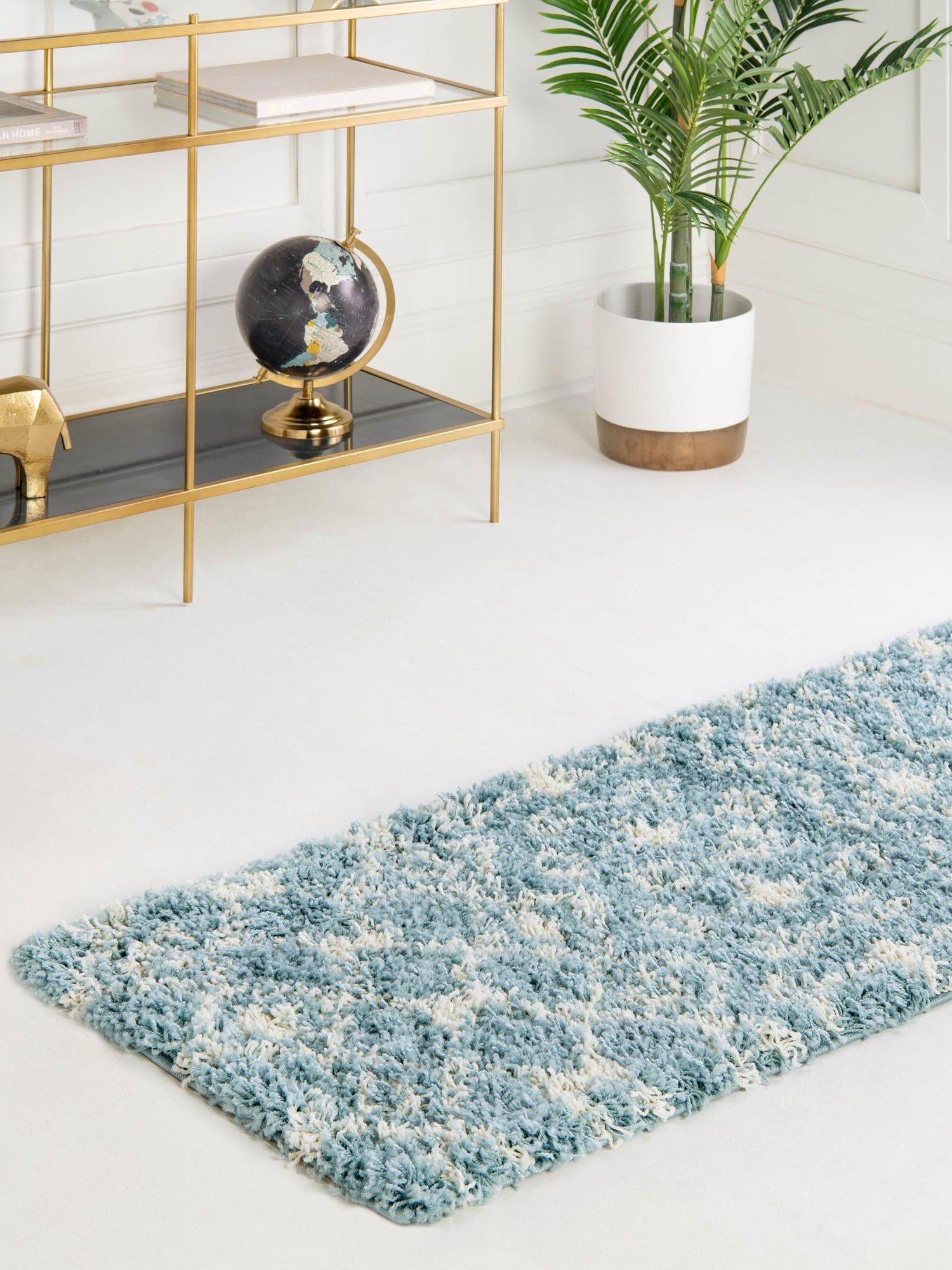 Light Blue 2' x 6' 1 Moroccan Trellis Shag Runner Area Rug Thick Soft Touch Fluffy & Plush Shaggy Pile 100% Polypropylene Geometric Traditional Carpet for Sale at Rug Engine