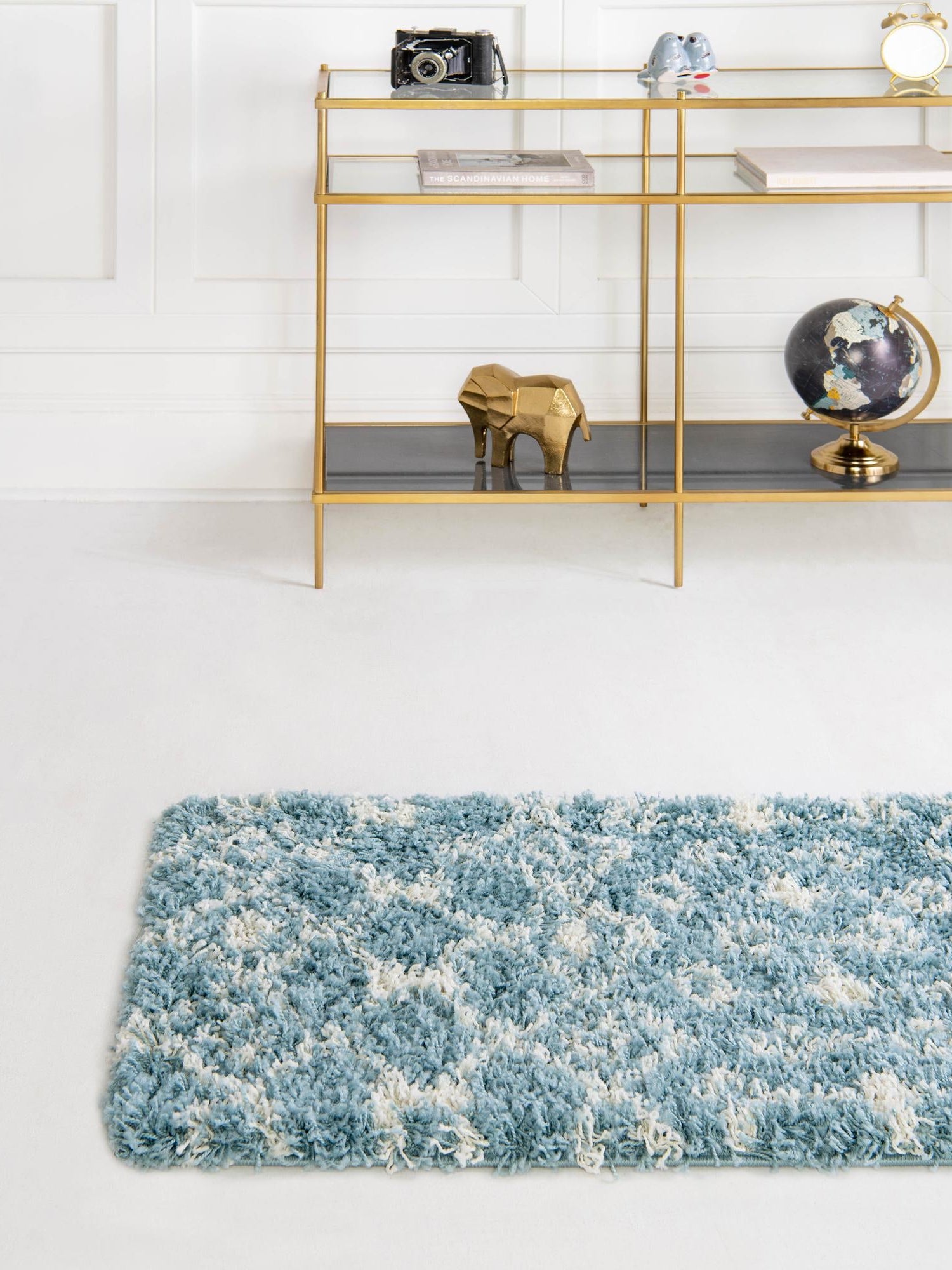 Light Blue 3' 3 x 16' 5 Moroccan Trellis Shag Runner Area Rug Thick Soft Touch Fluffy & Plush Shaggy Pile 100% Polypropylene Geometric Traditional Carpet for Sale at Rug Engine