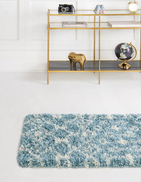 Light Blue 3' 3 x 16' 5 Moroccan Trellis Shag Runner Area Rug Thick Soft Touch Fluffy & Plush Shaggy Pile 100% Polypropylene Geometric Traditional Carpet for Sale at Rug Engine