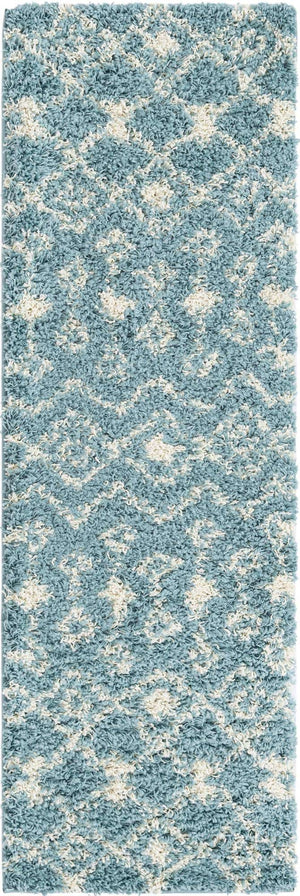 Light Blue 2' x 6' 1 Moroccan Trellis Shag Runner Area Rug Thick Soft Touch Fluffy & Plush Shaggy Pile