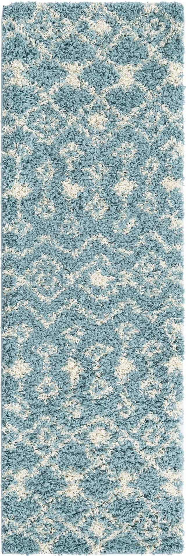 Light Blue 2' x 6' 1 Moroccan Trellis Shag Runner Area Rug Thick Soft Touch Fluffy & Plush Shaggy Pile