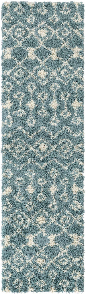 Light Blue 2' x 7' 1 Moroccan Trellis Shag Runner Area Rug Thick Soft Touch Fluffy & Plush Shaggy Pile