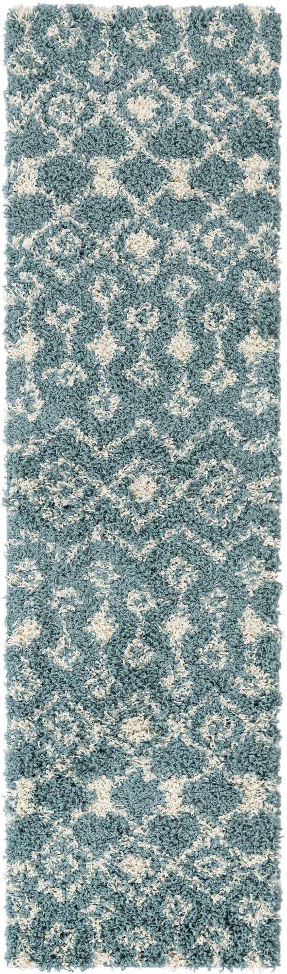 Light Blue 2' x 7' 1 Moroccan Trellis Shag Runner Area Rug Thick Soft Touch Fluffy & Plush Shaggy Pile