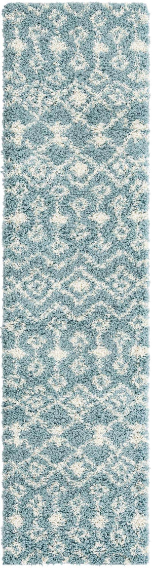 Light Blue 2' x 8' Moroccan Trellis Shag Runner Area Rug Thick Soft Touch Fluffy & Plush Shaggy Pile