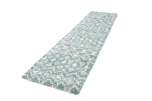 Light Blue 2' 7 x 10' Moroccan Trellis Shag Runner Area Rug Thick Soft Touch Fluffy & Plush Shaggy Pile