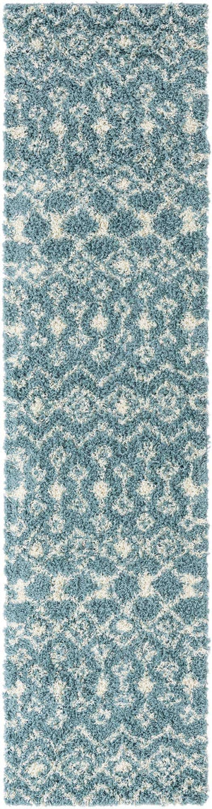 Light Blue 2' 7 x 10' Moroccan Trellis Shag Runner Area Rug Thick Soft Touch Fluffy & Plush Shaggy Pile