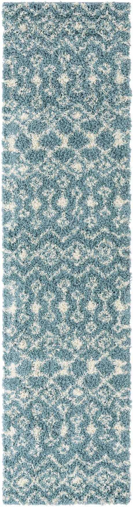 Light Blue 2' 7 x 10' Moroccan Trellis Shag Runner Area Rug Thick Soft Touch Fluffy & Plush Shaggy Pile