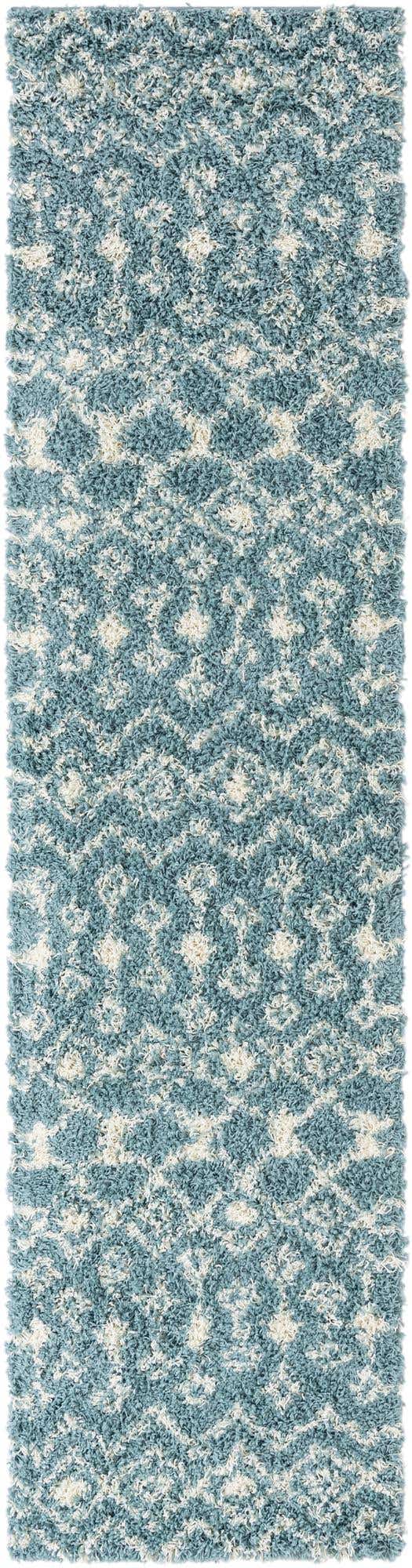 Light Blue 2' 7 x 10' Moroccan Trellis Shag Runner Area Rug Thick Soft Touch Fluffy & Plush Shaggy Pile