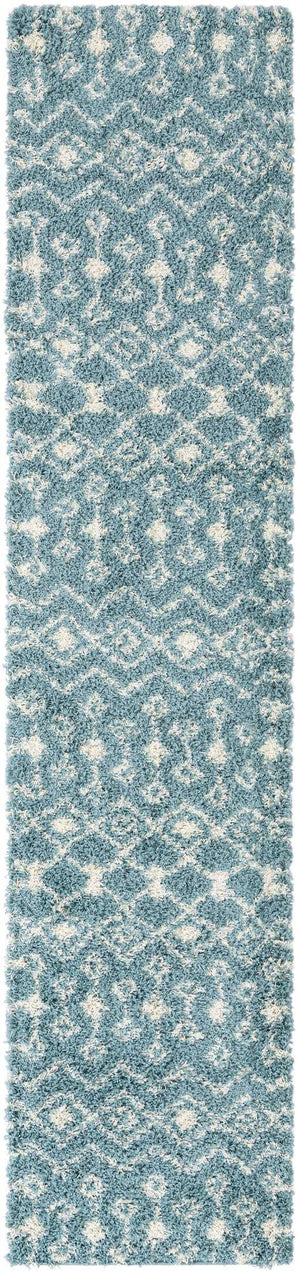 Light Blue 2' 7 x 12' Moroccan Trellis Shag Runner Area Rug Thick Soft Touch Fluffy & Plush Shaggy Pile