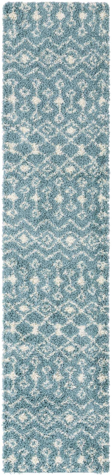 Light Blue 2' 7 x 12' Moroccan Trellis Shag Runner Area Rug Thick Soft Touch Fluffy & Plush Shaggy Pile