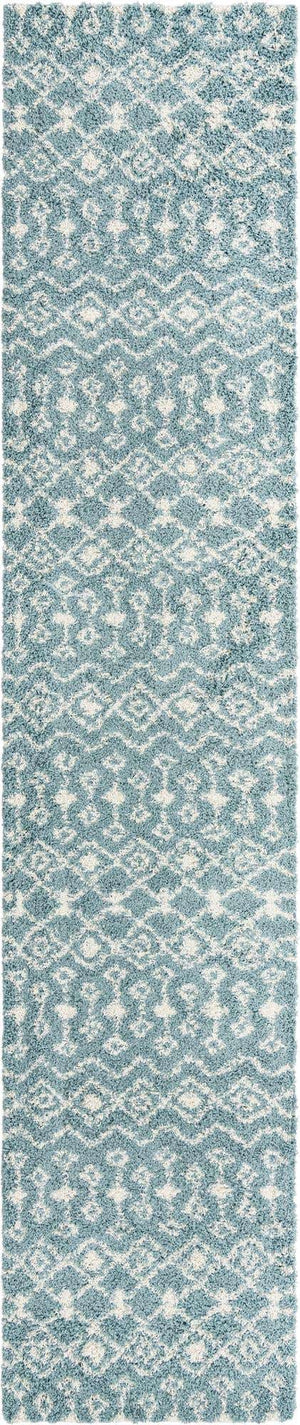 Light Blue 3' 3 x 16' 5 Moroccan Trellis Shag Runner Area Rug Thick Soft Touch Fluffy & Plush Shaggy Pile