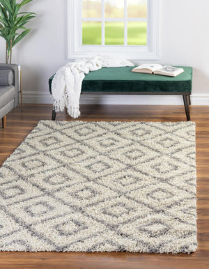 Ivory 6' x 9' Trellis Shag Rectangle Area Rug Thick Soft Touch Fluffy & Plush Shaggy Pile