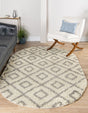 Ivory 5' 3 x 8' Trellis Shag Oval Area Rug Thick Soft Touch Fluffy & Plush Shaggy Pile