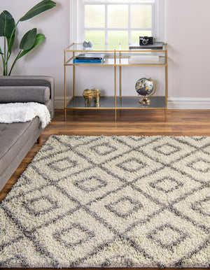 Ivory 5' 3 x 5' 3 Trellis Shag Square Area Rug Thick Soft Touch Fluffy & Plush Shaggy Pile