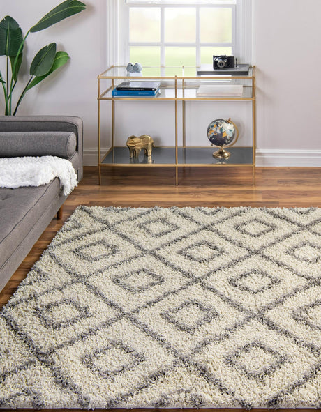 Ivory 5' 3 x 5' 3 Trellis Shag Square Area Rug Thick Soft Touch Fluffy & Plush Shaggy Pile