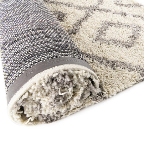 Ivory 2' x 6' Trellis Shag Runner Area Rug Thick Soft Touch Fluffy & Plush Shaggy Pile Geometric Modern Unique Carpet for Home Interior Design for Sale at Rug Engine