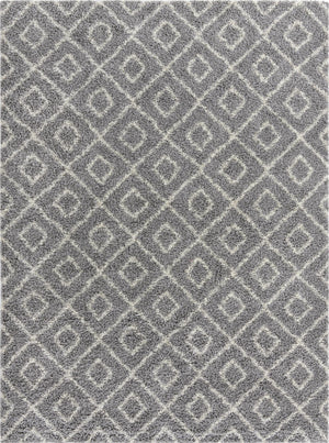 Gray 9' x 12' Trellis Shag Rectangle Area Rug Thick Soft Touch Fluffy & Plush Shaggy Pile