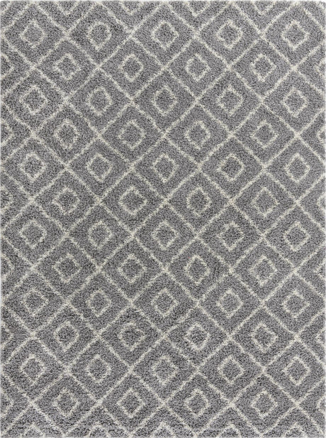 Gray 9' x 12' Trellis Shag Rectangle Area Rug Thick Soft Touch Fluffy & Plush Shaggy Pile Geometric Modern Unique Carpet for Home Interior Design for Sale at Rug Engine