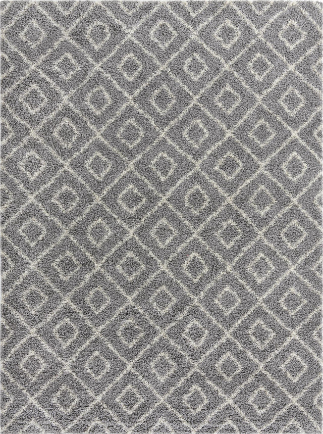 Gray 9' x 12' Trellis Shag Rectangle Area Rug Thick Soft Touch Fluffy & Plush Shaggy Pile