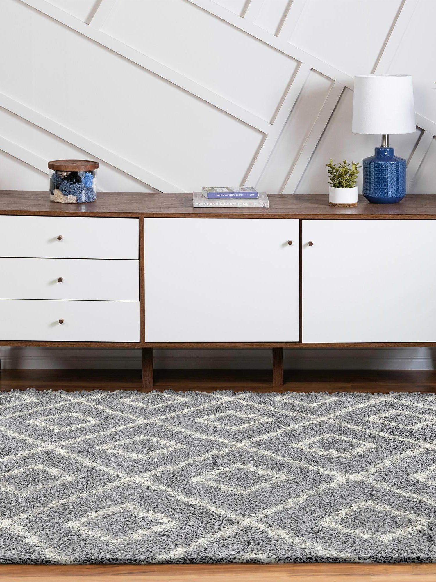 Gray 4' x 6' Trellis Shag Oval Area Rug Thick Soft Touch Fluffy & Plush Shaggy Pile Geometric Modern Unique Carpet for Home Interior Design for Sale at Rug Engine