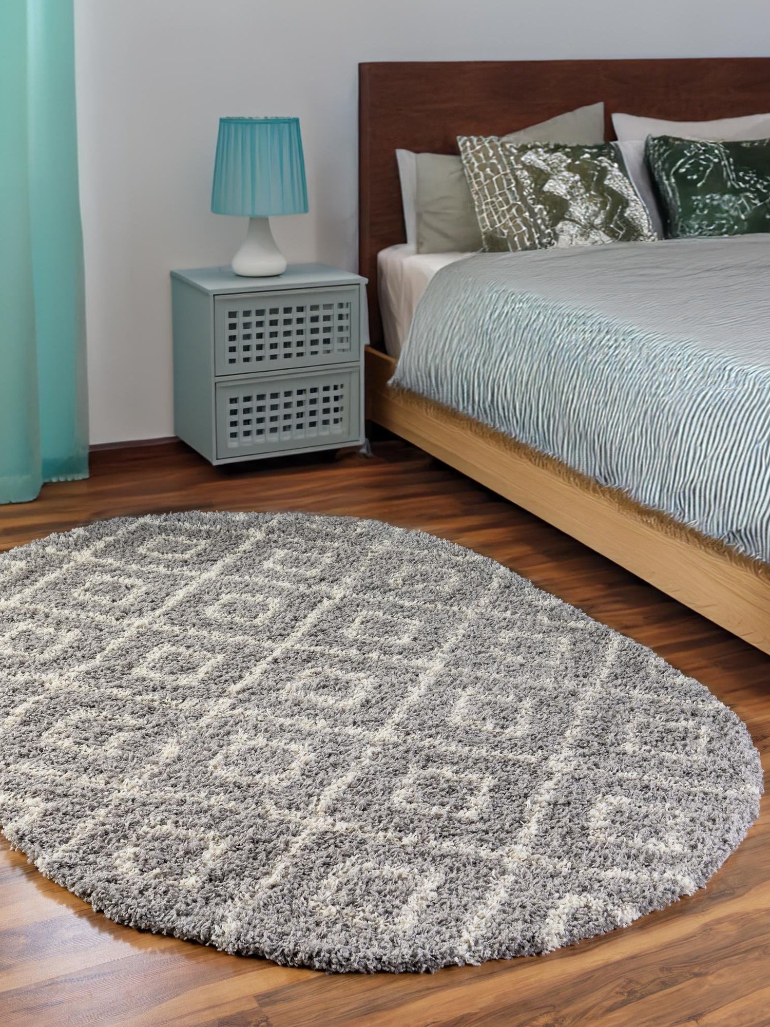 Gray 4' x 6' Trellis Shag Oval Area Rug Thick Soft Touch Fluffy & Plush Shaggy Pile Geometric Modern Unique Carpet for Home Interior Design for Sale at Rug Engine