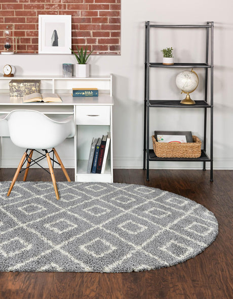 Gray 7' 10 x 10' Trellis Shag Oval Area Rug Thick Soft Touch Fluffy & Plush Shaggy Pile Geometric Modern Unique Carpet for Home Interior Design for Sale at Rug Engine