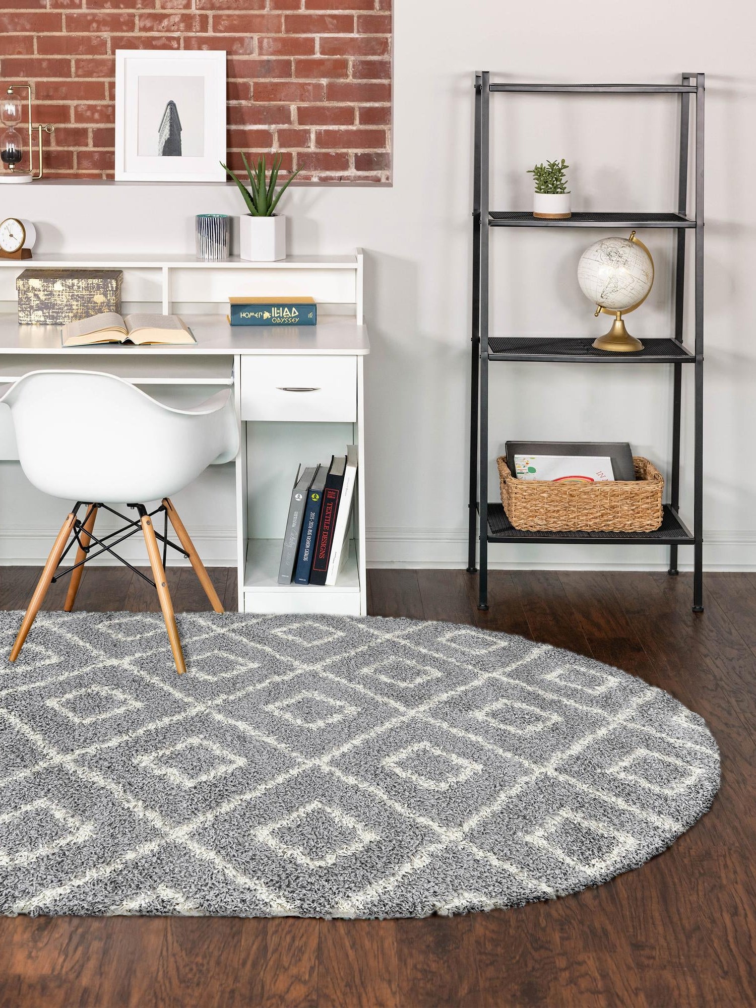 Gray 4' x 6' Trellis Shag Oval Area Rug Thick Soft Touch Fluffy & Plush Shaggy Pile Geometric Modern Unique Carpet for Home Interior Design for Sale at Rug Engine