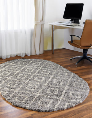 Gray 7' 10 x 10' Trellis Shag Oval Area Rug Thick Soft Touch Fluffy & Plush Shaggy Pile
