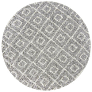 Gray 7' 10 x 7' 10 Trellis Shag Round Area Rug Thick Soft Touch Fluffy & Plush Shaggy Pile