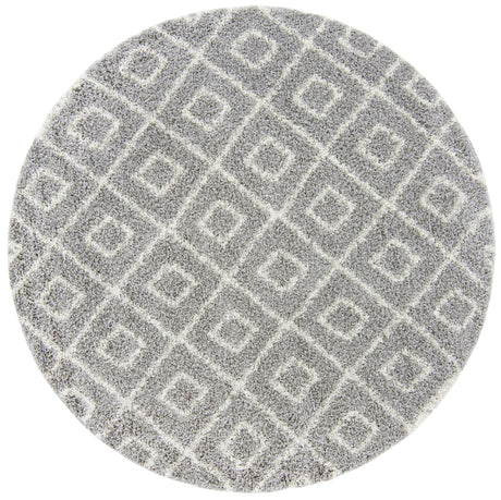 Gray 7' 10 x 7' 10 Trellis Shag Round Area Rug Thick Soft Touch Fluffy & Plush Shaggy Pile Geometric Modern Unique Carpet for Home Interior Design for Sale at Rug Engine