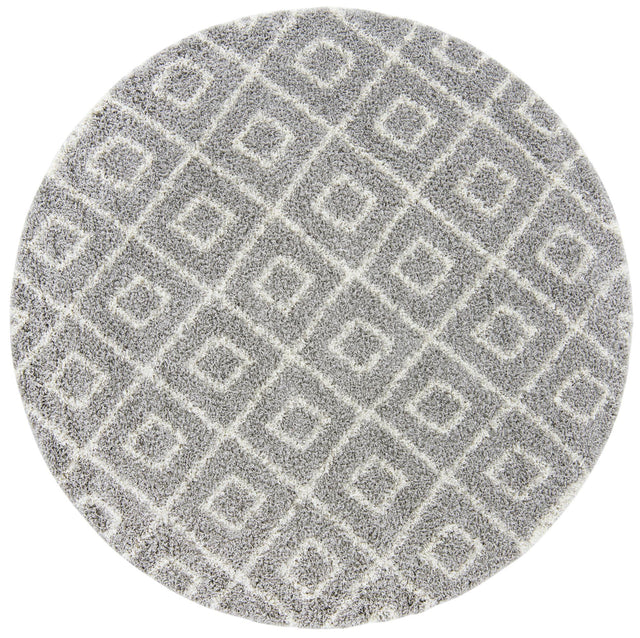 Gray 7' 10 x 7' 10 Trellis Shag Round Area Rug Thick Soft Touch Fluffy & Plush Shaggy Pile