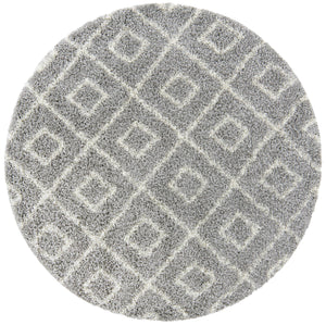 Gray 6' x 6' Trellis Shag Round Area Rug Thick Soft Touch Fluffy & Plush Shaggy Pile