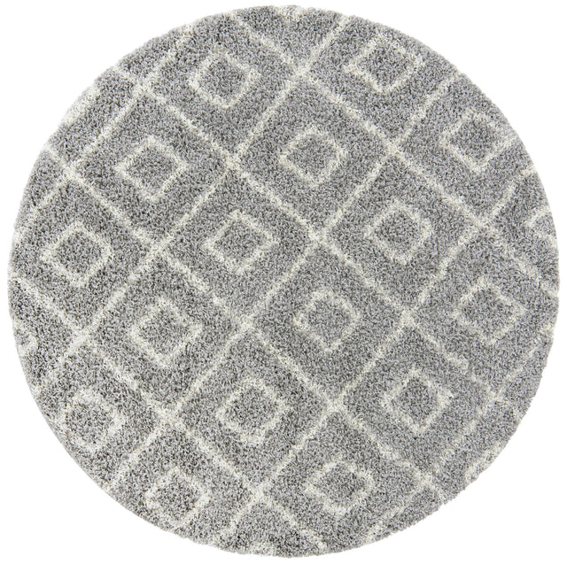 Gray 6' x 6' Trellis Shag Round Area Rug Thick Soft Touch Fluffy & Plush Shaggy Pile