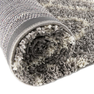 Gray 7' 10 x 7' 10 Trellis Shag Round Area Rug Thick Soft Touch Fluffy & Plush Shaggy Pile