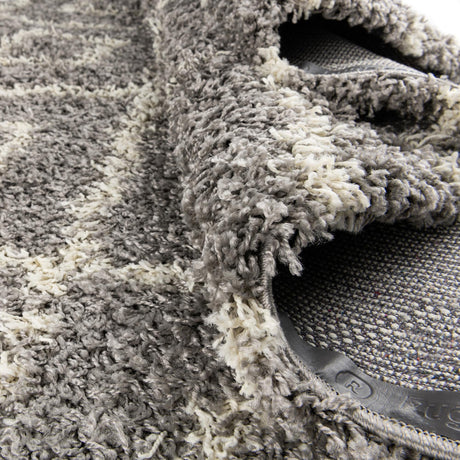 Gray 7' 10 x 7' 10 Trellis Shag Round Area Rug Thick Soft Touch Fluffy & Plush Shaggy Pile