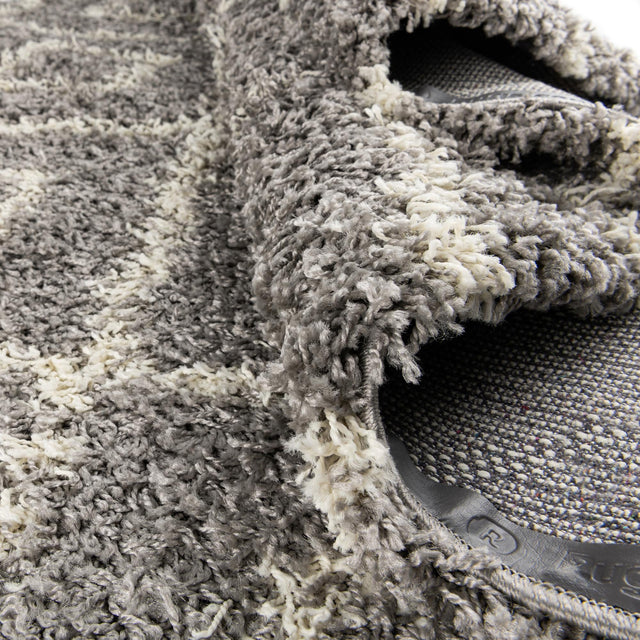 Gray 7' 10 x 7' 10 Trellis Shag Round Area Rug Thick Soft Touch Fluffy & Plush Shaggy Pile