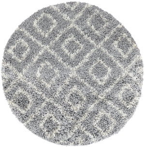 Gray 3' 3 x 3' 3 Trellis Shag Round Area Rug Thick Soft Touch Fluffy & Plush Shaggy Pile