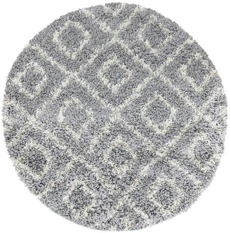 Gray 3' 3 x 3' 3 Trellis Shag Round Area Rug Thick Soft Touch Fluffy & Plush Shaggy Pile Geometric Modern Unique Carpet for Home Interior Design for Sale at Rug Engine