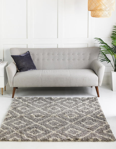 Gray 3' 3 x 3' 3 Trellis Shag Square Area Rug Thick Soft Touch Fluffy & Plush Shaggy Pile