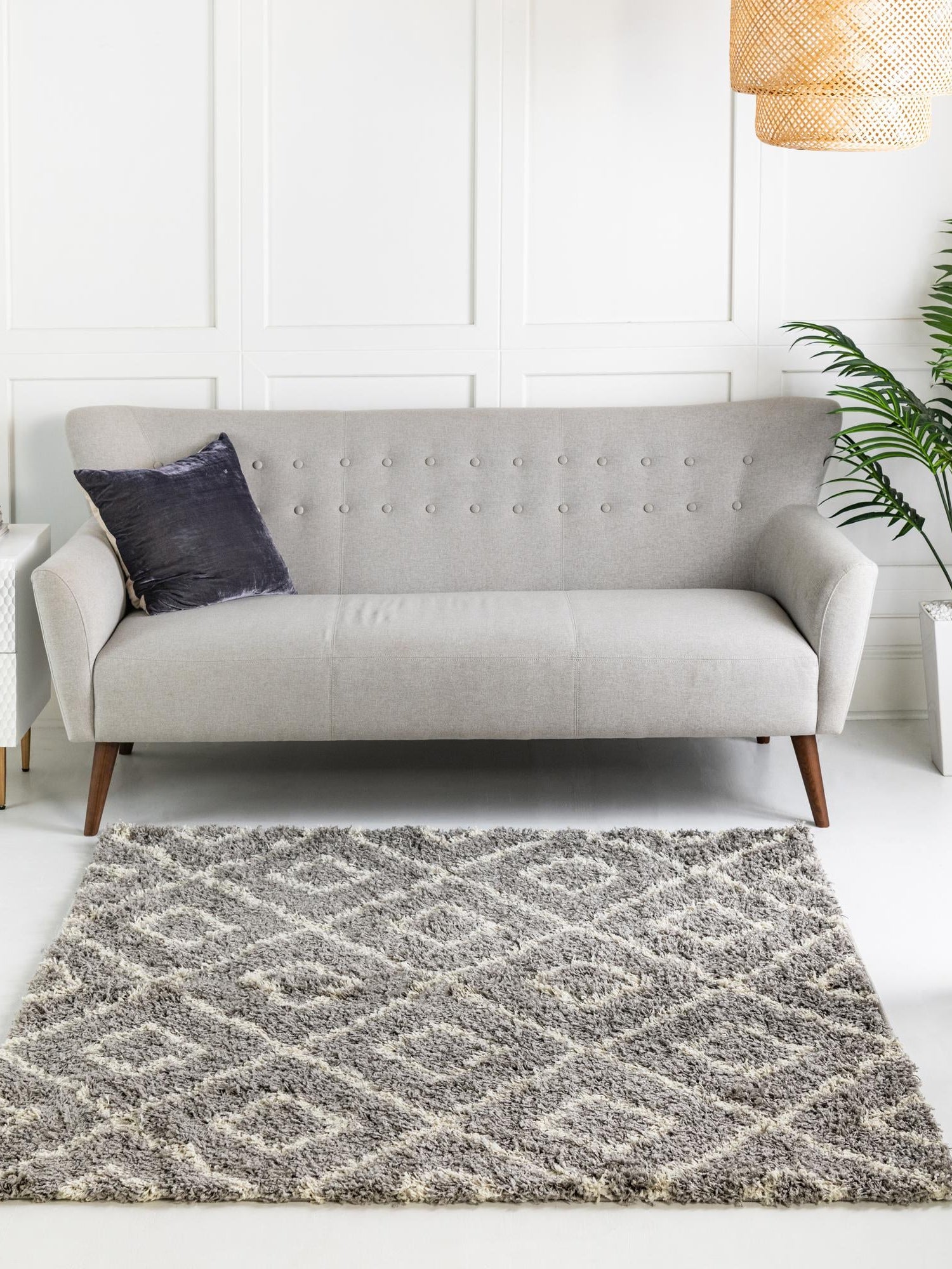 Gray 6' x 6' Trellis Shag Square Area Rug Thick Soft Touch Fluffy & Plush Shaggy Pile Geometric Modern Unique Carpet for Home Interior Design for Sale at Rug Engine