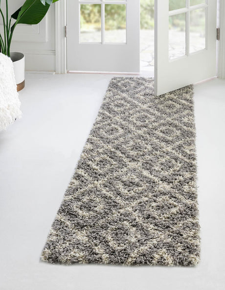 Gray 2' x 8' Trellis Shag Runner Area Rug Thick Soft Touch Fluffy & Plush Shaggy Pile