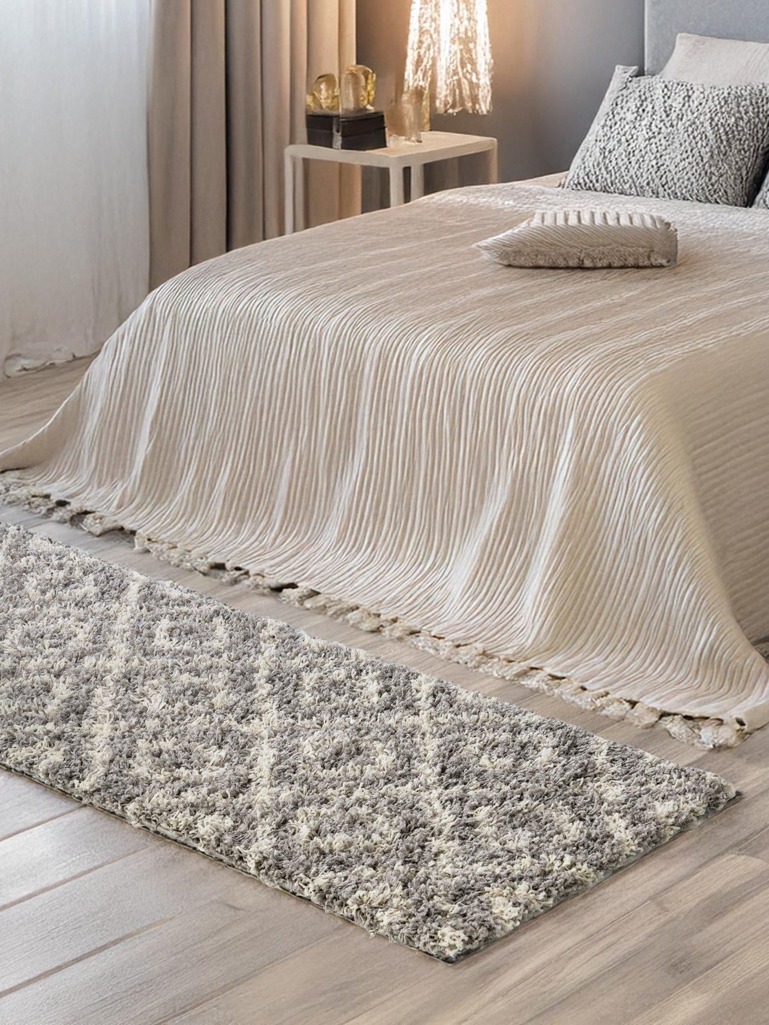 Gray 3' 3 x 16' 5 Trellis Shag Runner Area Rug Thick Soft Touch Fluffy & Plush Shaggy Pile Geometric Modern Unique Carpet for Home Interior Design for Sale at Rug Engine