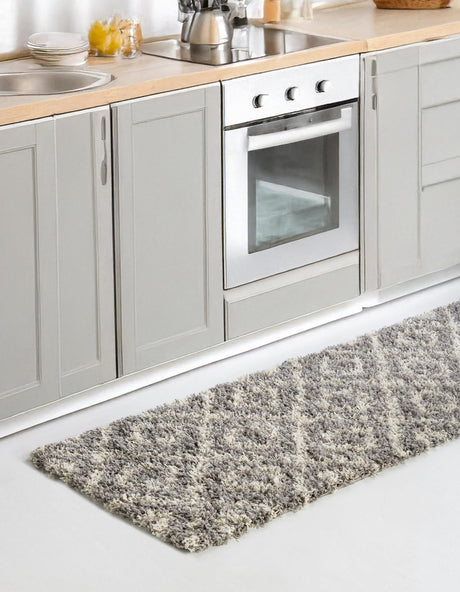 Gray 2' x 5' Trellis Shag Runner Area Rug Thick Soft Touch Fluffy & Plush Shaggy Pile Geometric Modern Unique Carpet for Home Interior Design for Sale at Rug Engine