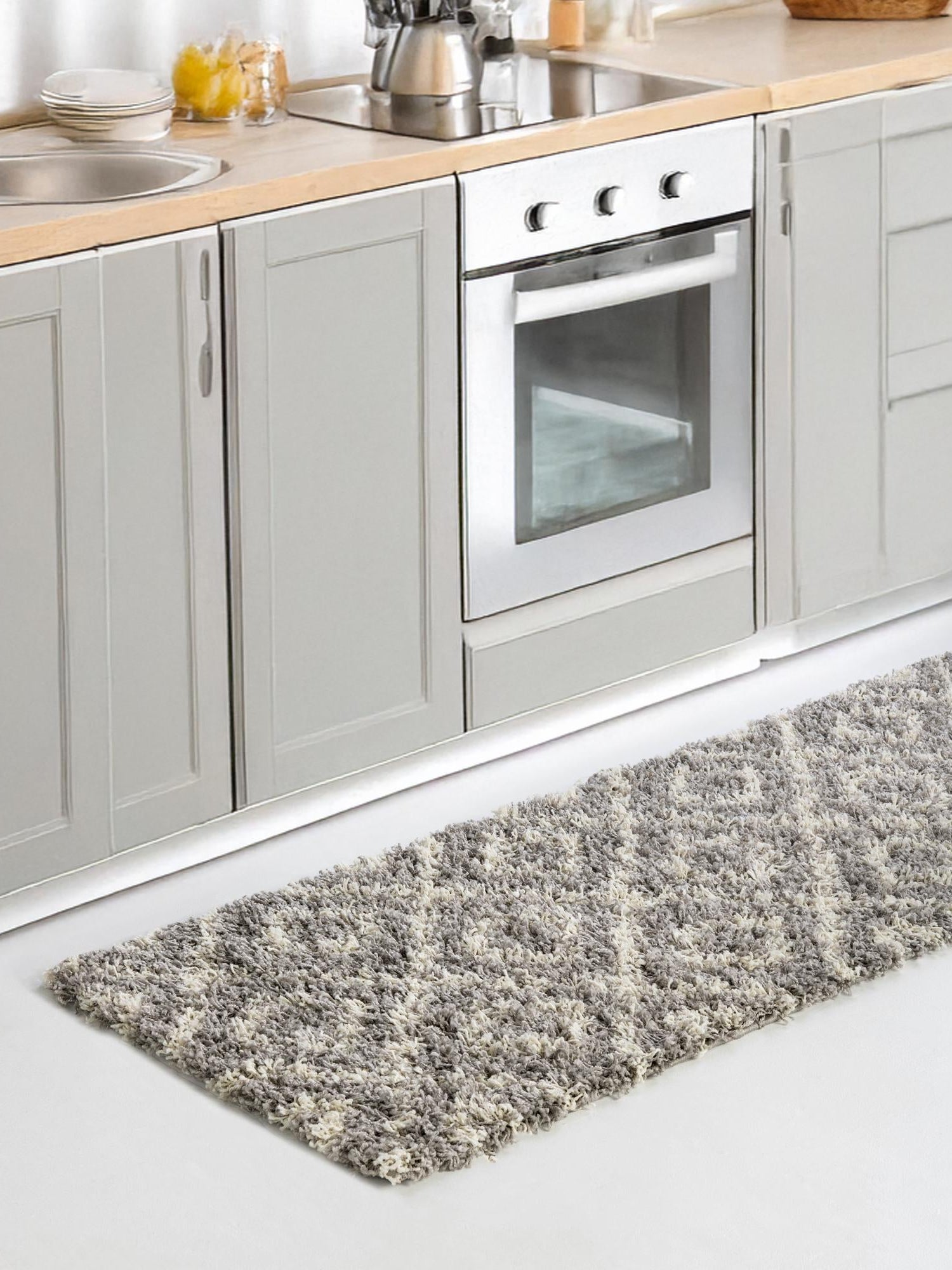Gray 2' x 6' Trellis Shag Runner Area Rug Thick Soft Touch Fluffy & Plush Shaggy Pile Geometric Modern Unique Carpet for Home Interior Design for Sale at Rug Engine