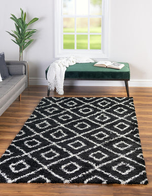 Black and White 10' 8 x 14' Trellis Shag Rectangle Area Rug Thick Soft Touch Fluffy & Plush Shaggy Pile
