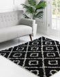 Black and White 7' 10 x 7' 10 Trellis Shag Square Area Rug Thick Soft Touch Fluffy & Plush Shaggy Pile