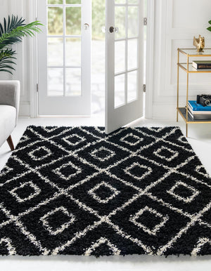 Black and White 10' x 10' Trellis Shag Square Area Rug Thick Soft Touch Fluffy & Plush Shaggy Pile