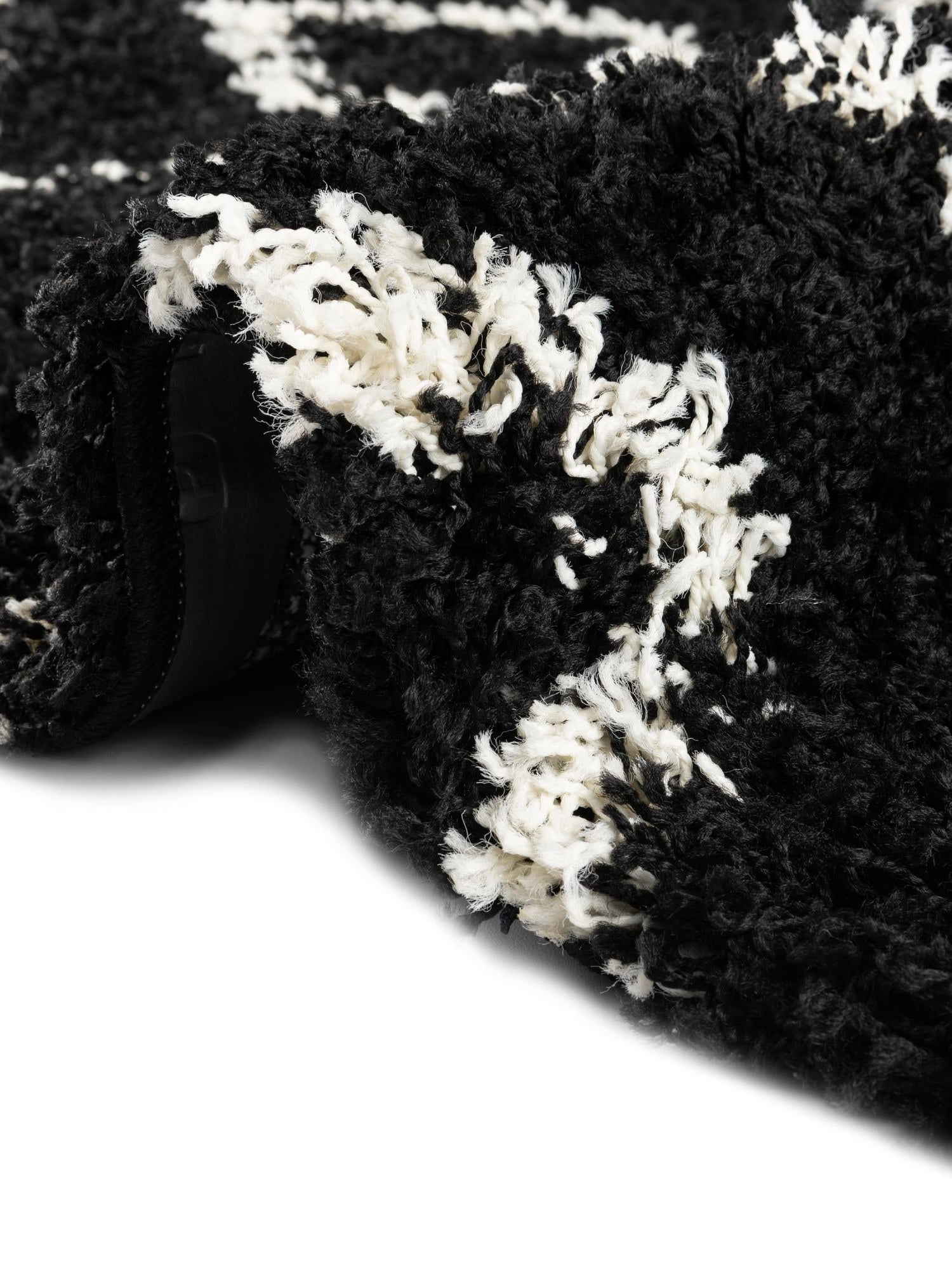 Black and White 4' x 4' Trellis Shag Square Area Rug Thick Soft Touch Fluffy & Plush Shaggy Pile Geometric Modern Unique Carpet for Home Interior Design for Sale at Rug Engine